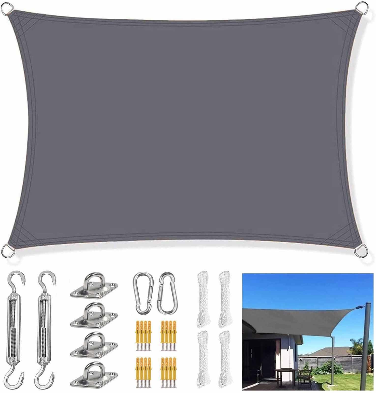 Voile d'ombrage imperméable gris protégeant votre terrasse avec kit de fixation inclus