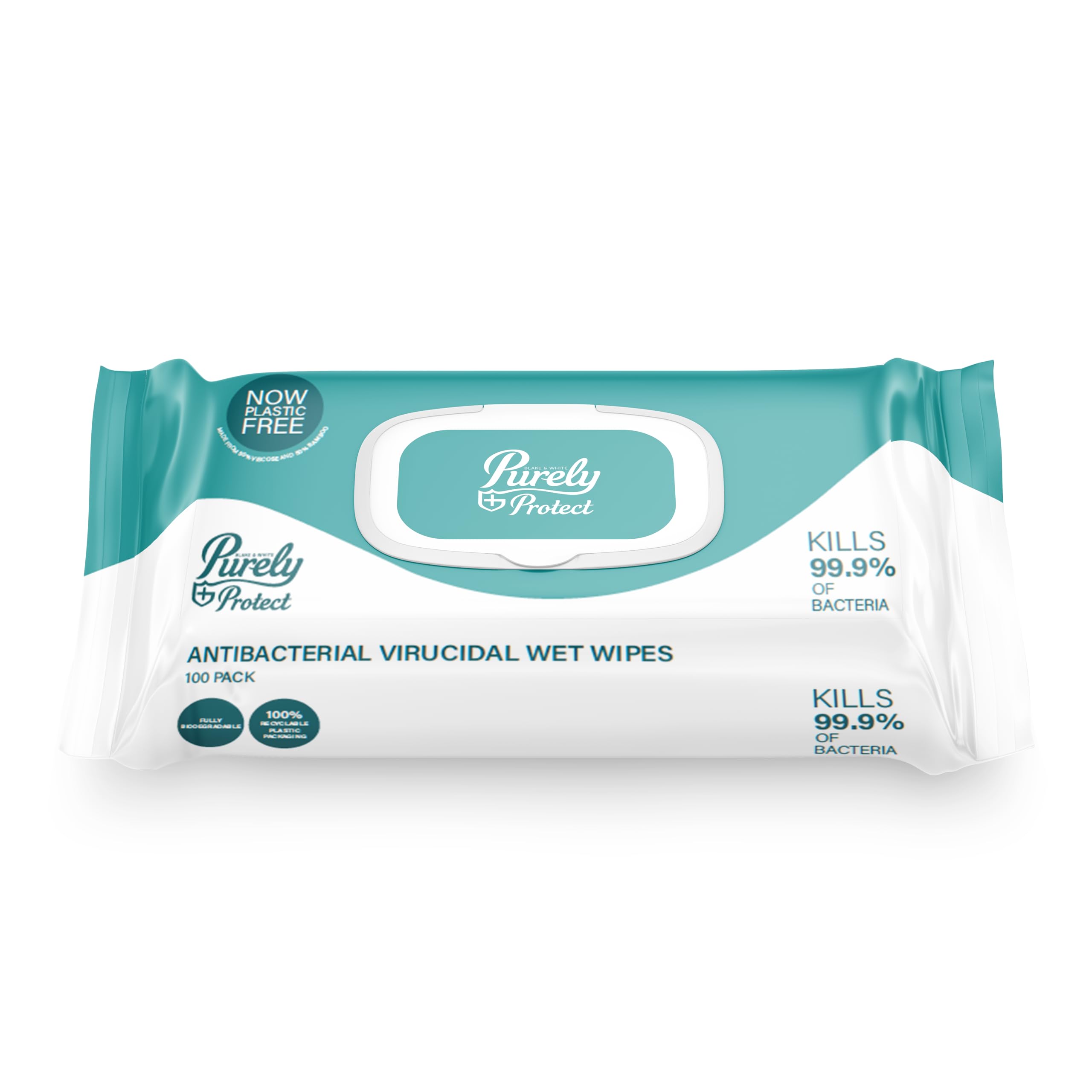 Purely Protect Antibacterial & Virucidal Wet Wipes Biodegradable, Plastic‑Free, Eco‑Friendly Cleaning Wipes For Home, Office, Workplace & Industrial Use (Pack of 100)