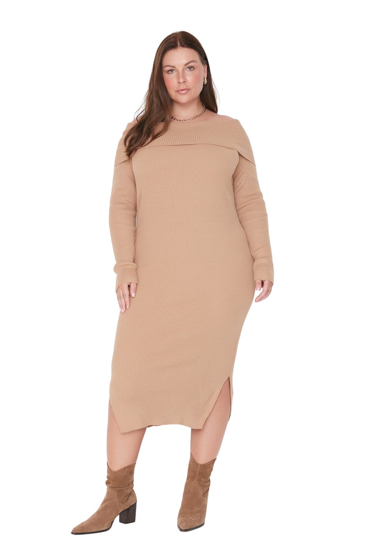 Trendyol Plus Size Dress - Brown - Bodycone