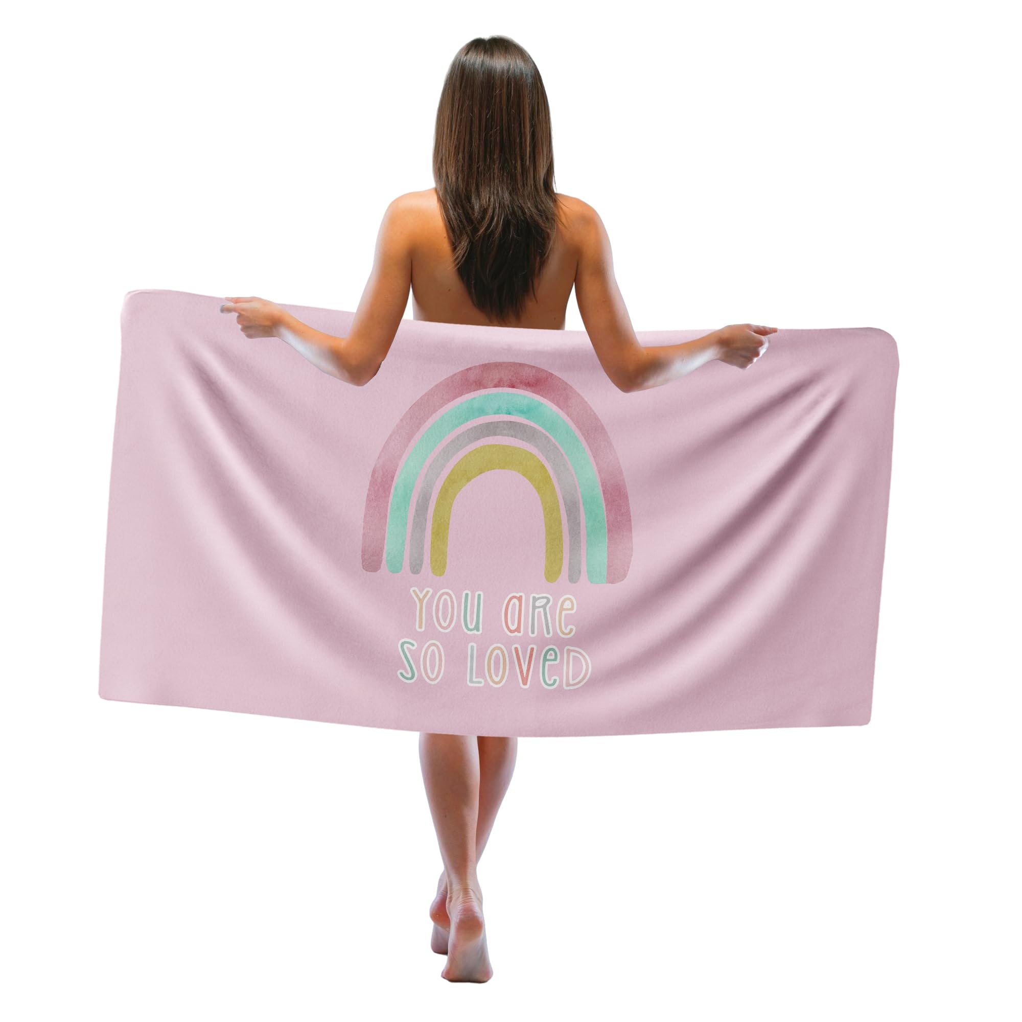 Gnmduw Pink Kids Beach Towel, You are so Loved Rainbow Sand Beach Towels Gifts for Kids Girls Women, Pink Toddlers Quick Dry Bath Pool Towels for