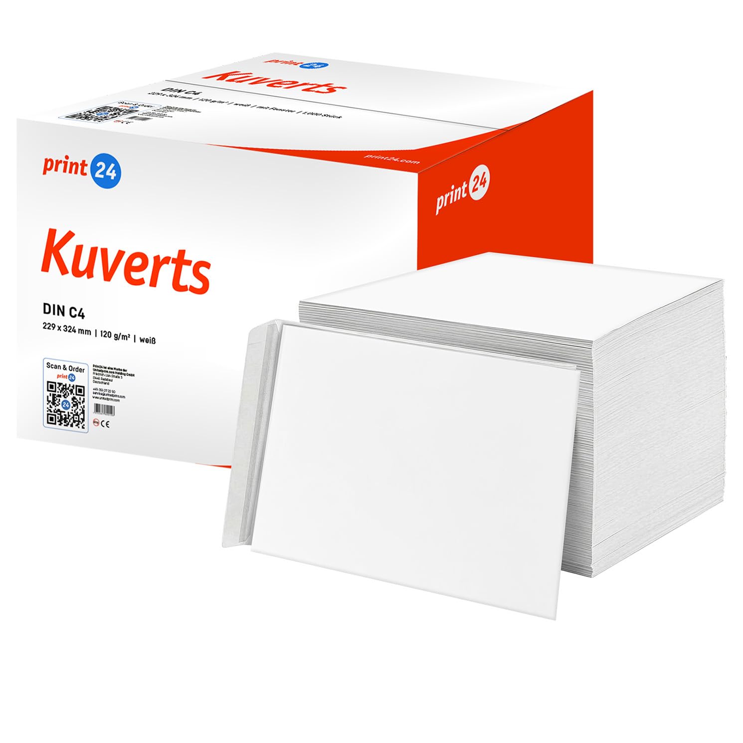 NEU: print24 Briefumschläge ohne Fenster, DIN C4, unbedruckt, 750 Stück