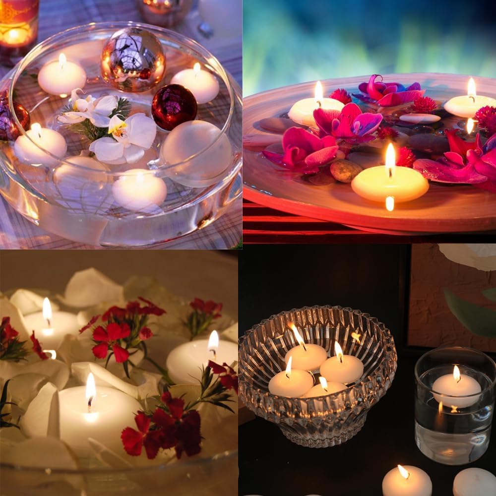 50 Pieces 1.5 Inch Unscented Floating Candles Set, Small Floating Candles for Centerpieces Dripless Wax Discs for Holiday, Wedding, Halloween, Christmas, Valentine's Day, Pool Party(White)