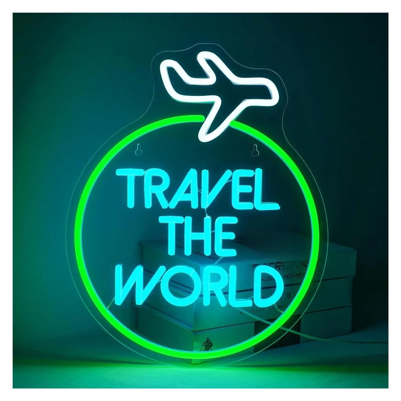 Scritta luminosa Travel The World Neon, Neon Dimmerabile Alimentato Tramite USB, Studio Per Amanti Dei Viaggi, Bar, Arte Murale Per Feste 39.5x32cm