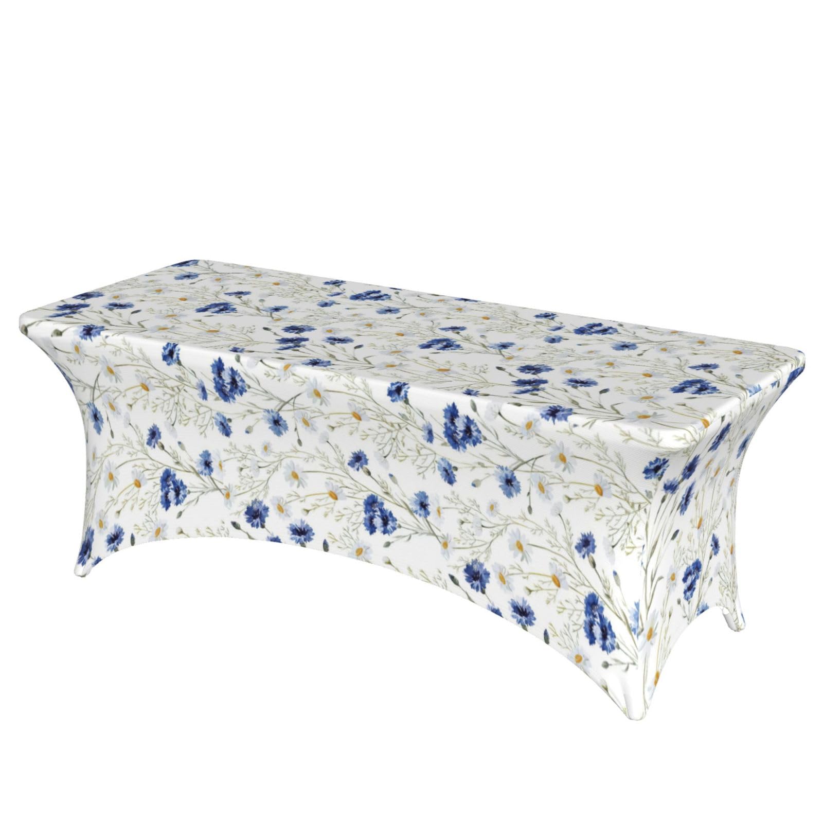 AYYQWE Wild Flowers And Cornflowers Daisies Print Elastic Rectangular Tablecloth For Banquet Outdoor Picnics Office Table Cover