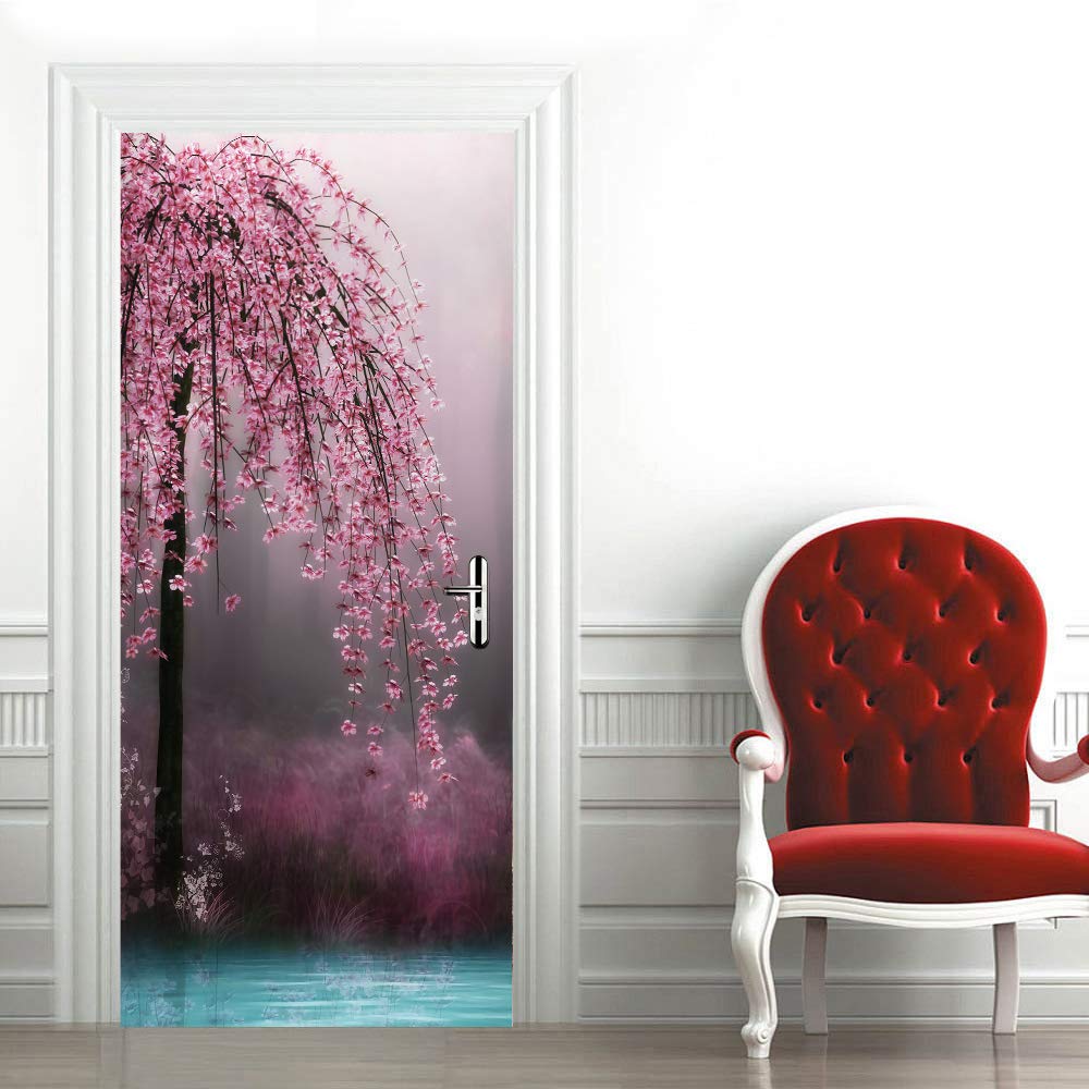 Papier peint art décor 83x204 cm sticker trompe l'oeil pour porte intérieure de maison