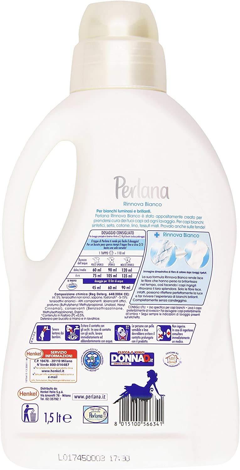 8 x PERLANA Mano&Lavatrice Liquido White 22+3 Lavaggi 1500 Ml