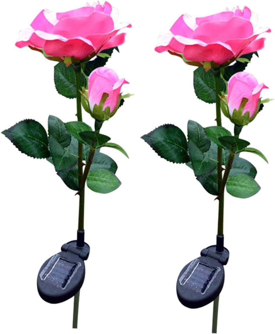 BESPORTBLE 2pcs Solar Garden Lights Led Rose Shape Solar Lights Outdoor Patio Fairy Garden Landscape Lamp