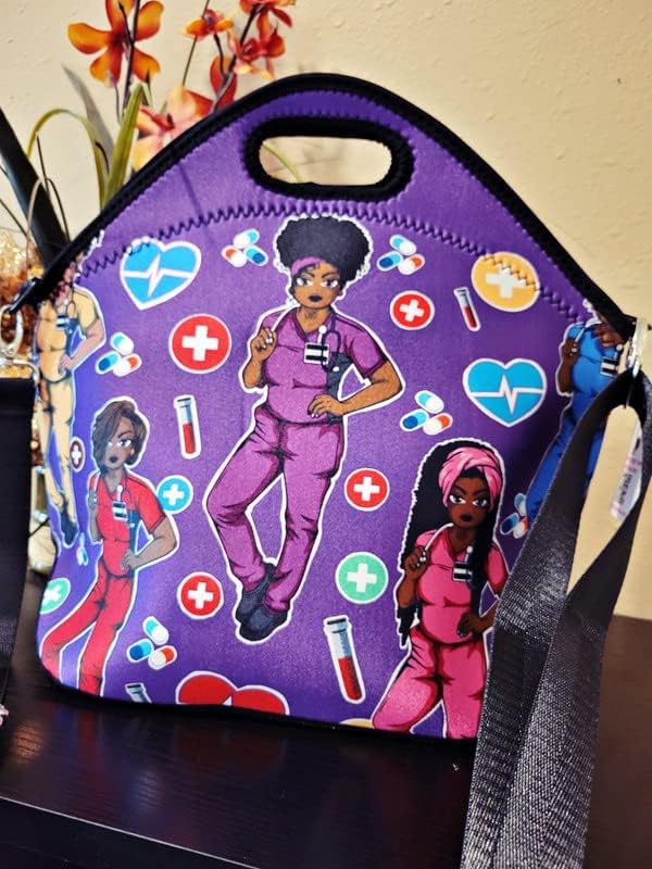 Miniatura 3 de Reflections By Zana Bolso grande del almuerzo de las mujeres afroamericanas del neopreno púrpura con la correa ajustable del hombro