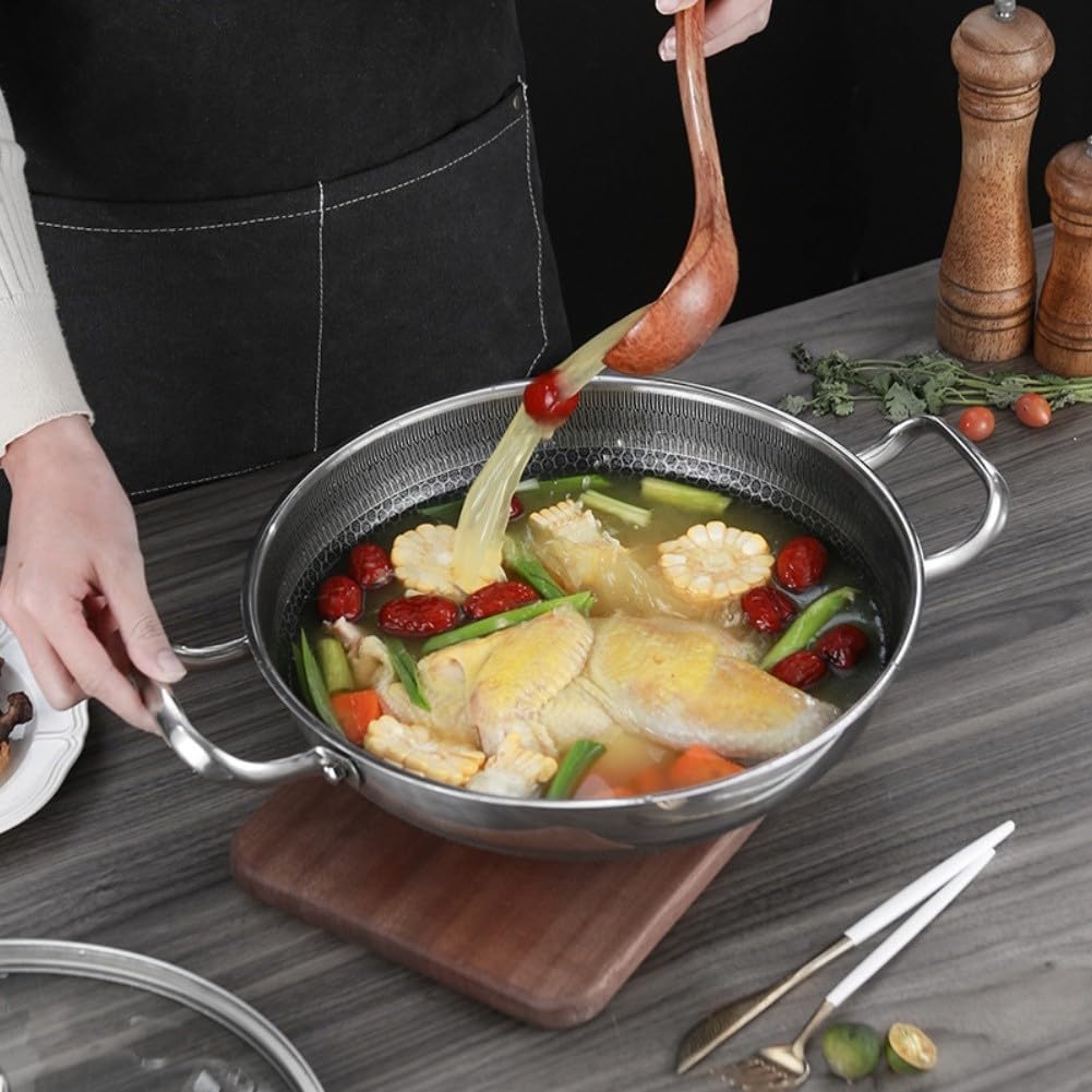 Padella wok in acciaio inox, 32 cm, struttura a nido d'ape, lavabile in