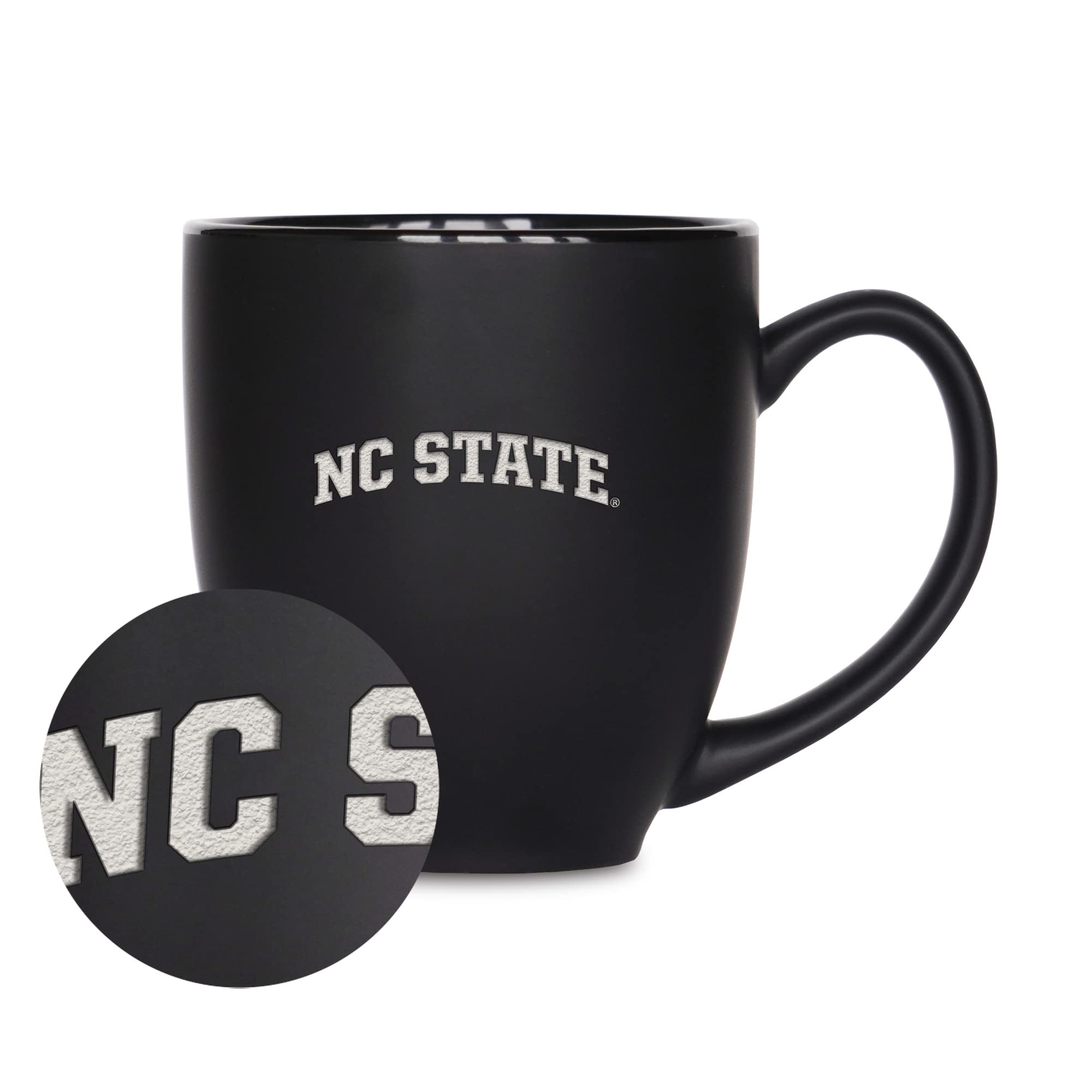 Rico IndustriesNCAA North Carolina State Wolfpack Main 15oz Laser Engraved Matte Black Ceramic Bistro Mug - For Hot or Cold Drinks