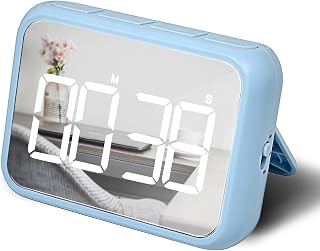 Digital LED Timer Stopwatch with Mirror Screen, Visual Count Down & up Timers for Kitchen Cooking, Magnetic Suction/Wall Hanging/Stand on Table, Easy for Kids, Night Light, Loud or Silent (Blue)