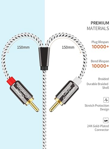 Miniatura 6 de Cable de 0138in a RCA de 10 pies ángulo de creación de cables de 0138in macho a 2RCA macho auxiliar estéreo divisor en Y chapado en oro para