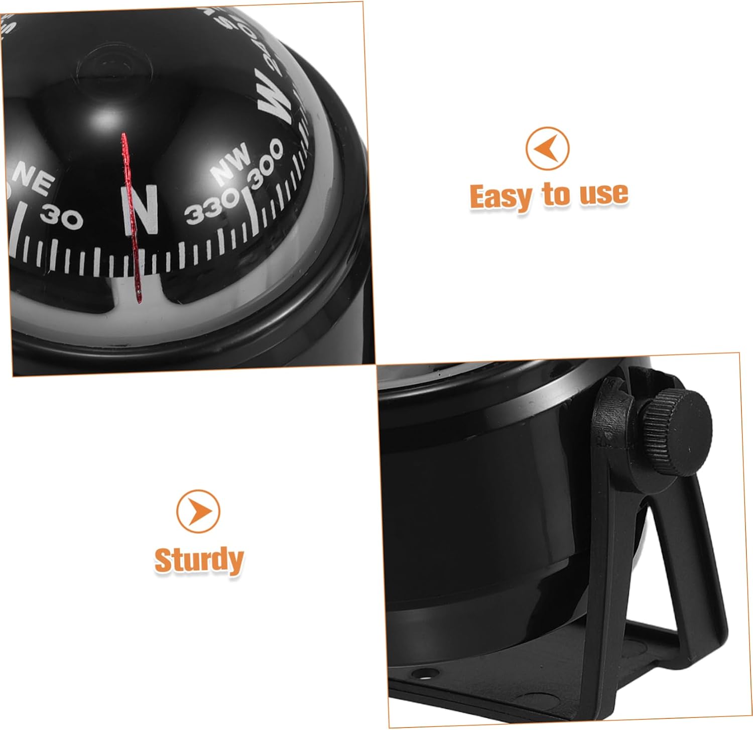 Magnetic Correction Black Sphere Compass for Car Boat and Outdoor Use Dashboard Mounted Navigation Tool for Automotive and Marine Applications