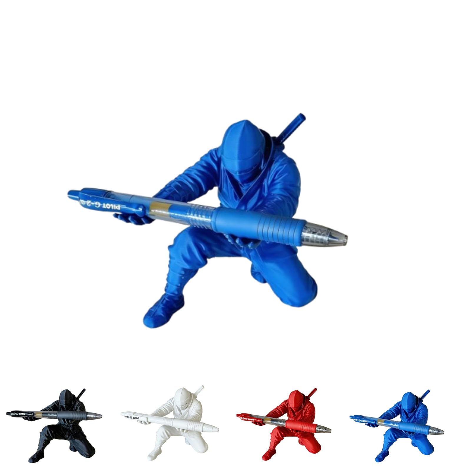 Ninja Warrior Pen Holder, Samurai Desktop Organizer with Sword Accessories, Creative Pencil Stand, Unique Desk Decor Gift for Home Office Classroom (Blue)