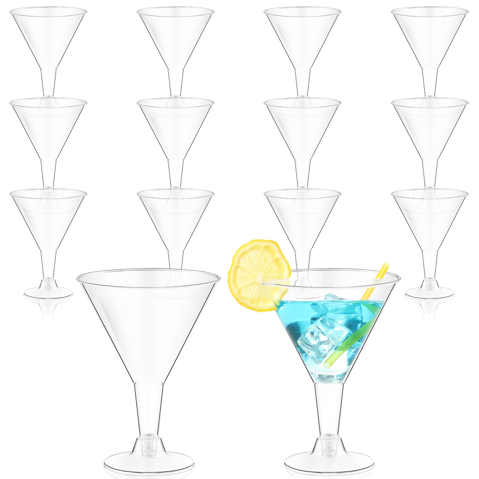 Yinkin 12 Pcs 7 oz Plastic Martini Glasses, Disposable Martini Cups, Clear