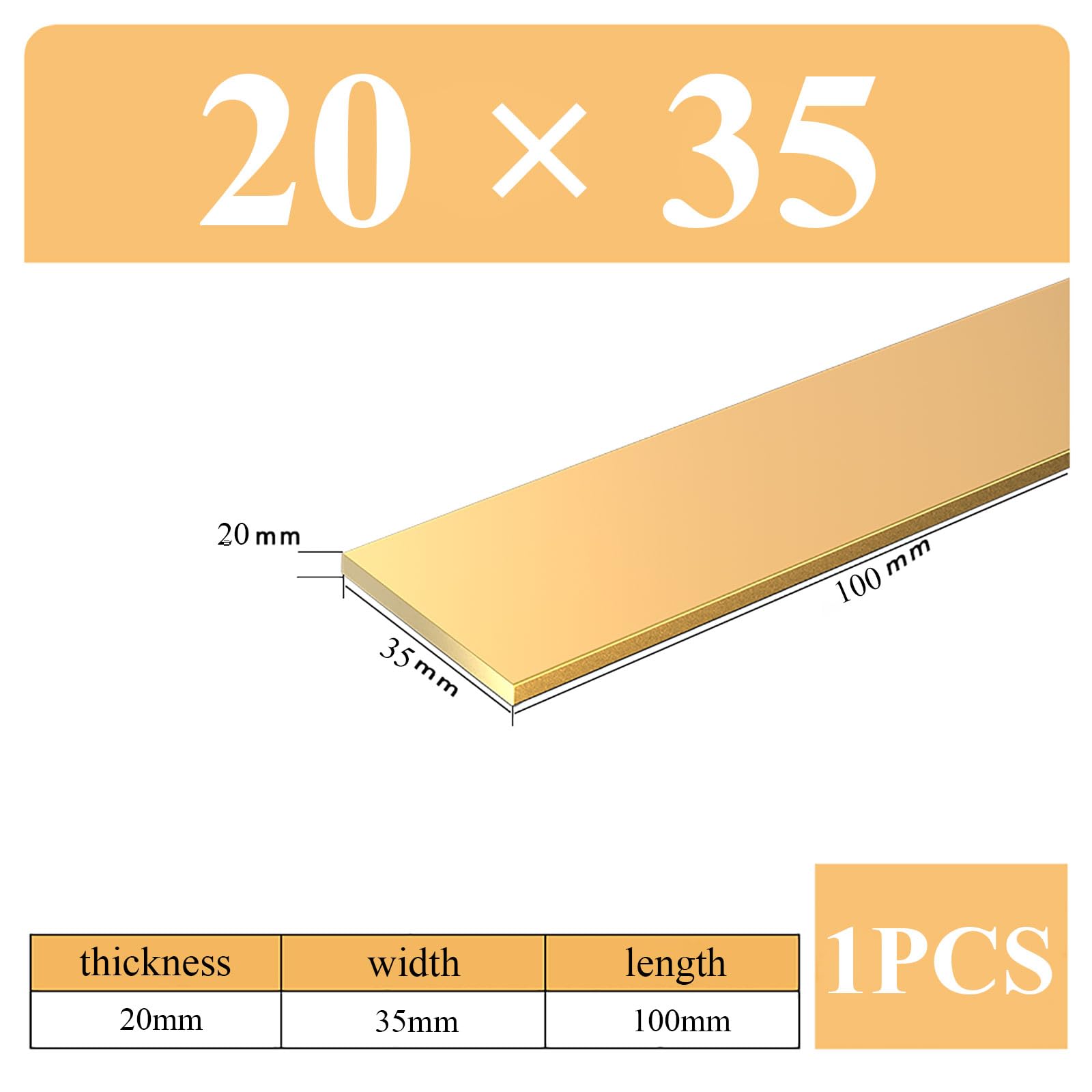 Profil plat – Laiton Barre plate en laiton, 20 mm d'épaisseur X35/40/50 Largeur x 100 mm Longueur Plaques en laiton pour la fabrication de couteaux, artisanat, 20 x 35 x 100 mm