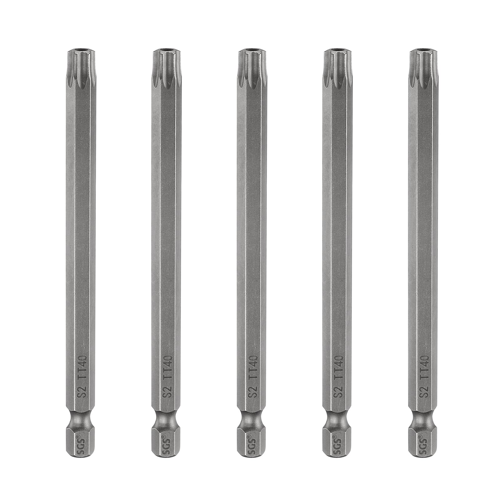 sourcing map 5pcs TT40 Security Torx Head Screwdriver Bit 4" (100mm) Long 1/4" Hex Shank Magnetic Tamper Proof 6 Point Star Screw Driver Drill Bits S2 Steel Hole Tip Industrial Power Tools