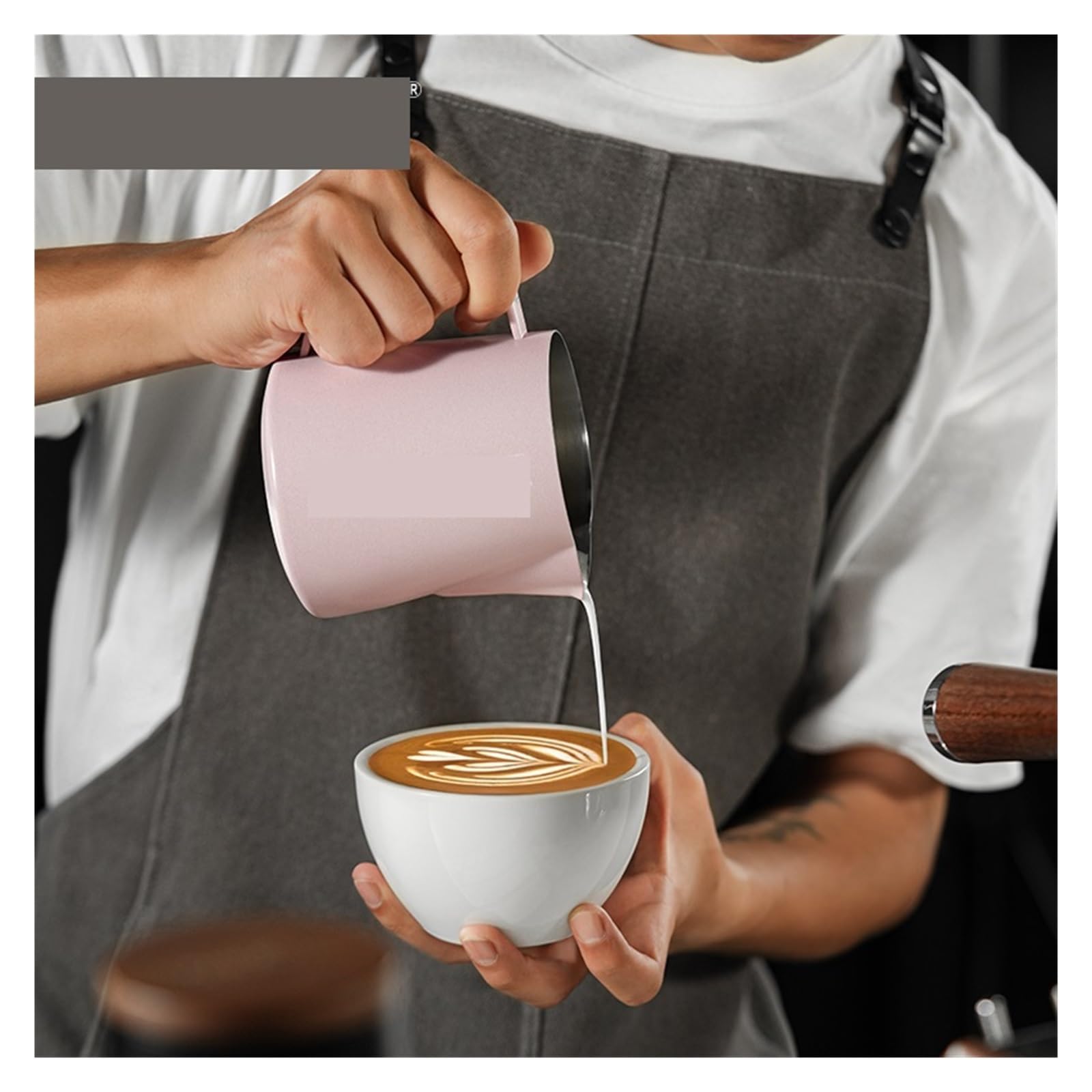 Compatible con jarra de espuma leche 500/600ml, taza café Latte Art Barista acero inoxidable, Espumador expreso humeante(600ml,Black)