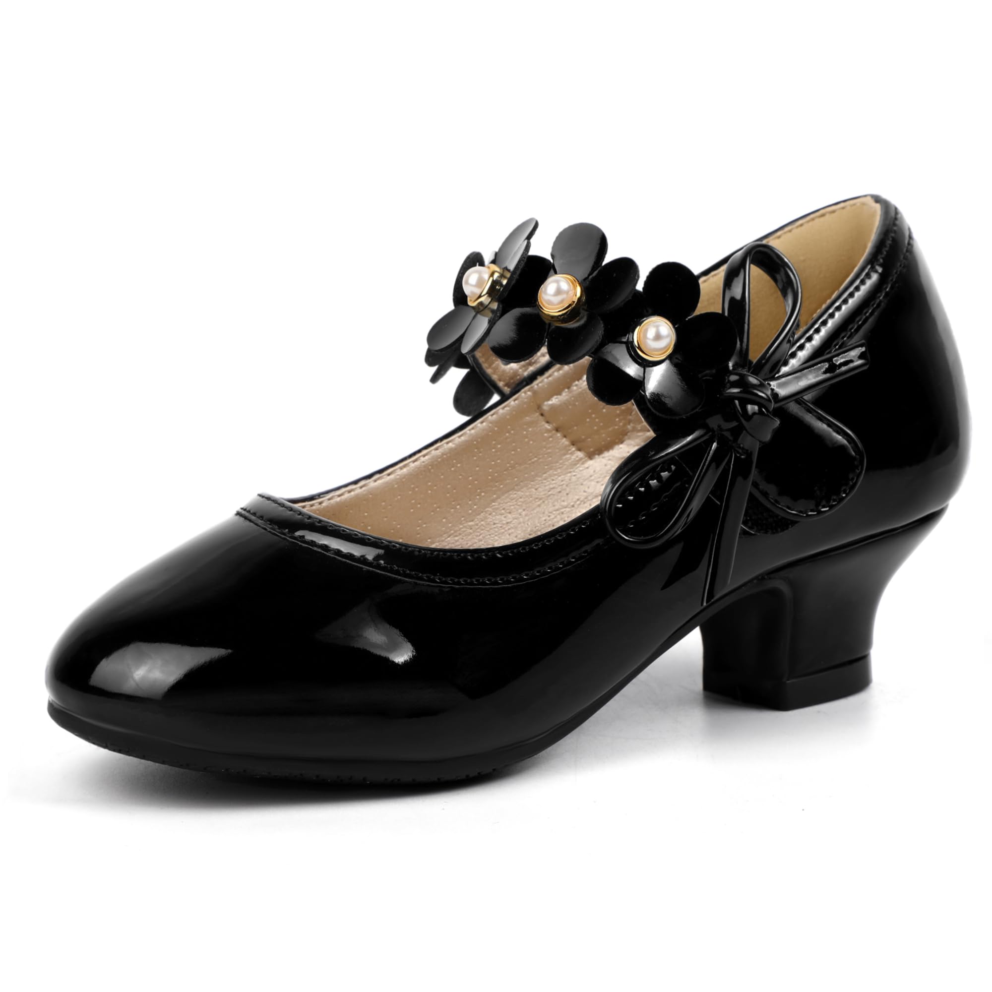 PANDANINJIA Girls Dress Shoes Kids Toddler Heels Pumps Flower Girl Mary Jane School Wedding Party Princess Shoes