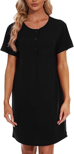 Vista 2 de HONG HUI Camisón de manga corta para mujer, ropa de dormir con estampado, ropa de dormir suelta, ropa de dormir