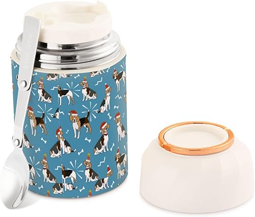 Miniatura 1 de Christmas Cute Dogs Blue Food Jar with Spoon Stainless Steel Vacuum Insulated Food Container 17 oz Food Thermos for Lunch