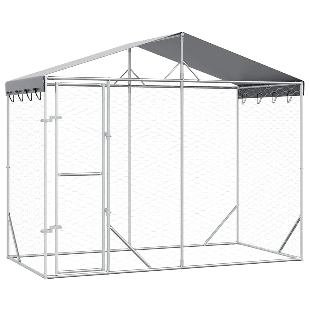 vidaXL Cuccia Cani Esterno Tetto Argento 3x1,5x2,5m Acciaio Zincato