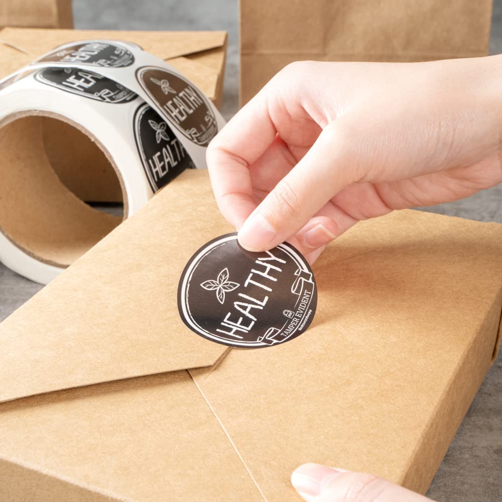 Label Tek - Calcomanías a prueba de manipulaciones de 2 pulgadas para alimentos saludables, 500 calcomanías enrolladas de sellado de manipulaciones, diseño de pizarra, para entrega segura de alimentos