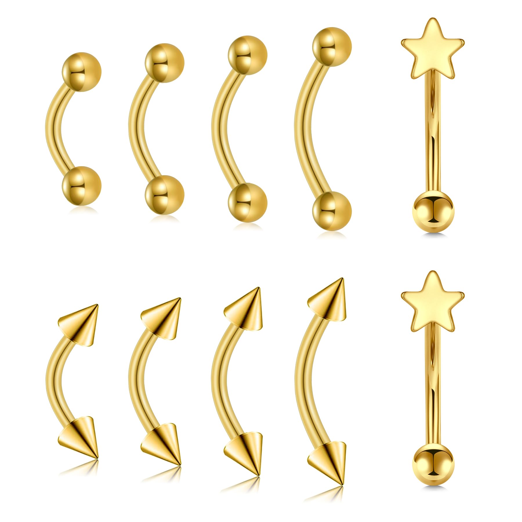 MODRSA 16G Acero inoxidable Piercing Curvados Barbell Piercing Labio Ceja Anillo Labret Septum Piercing Helix Rook Cartilago Oreja Piercing 6mm 8mm 10mm