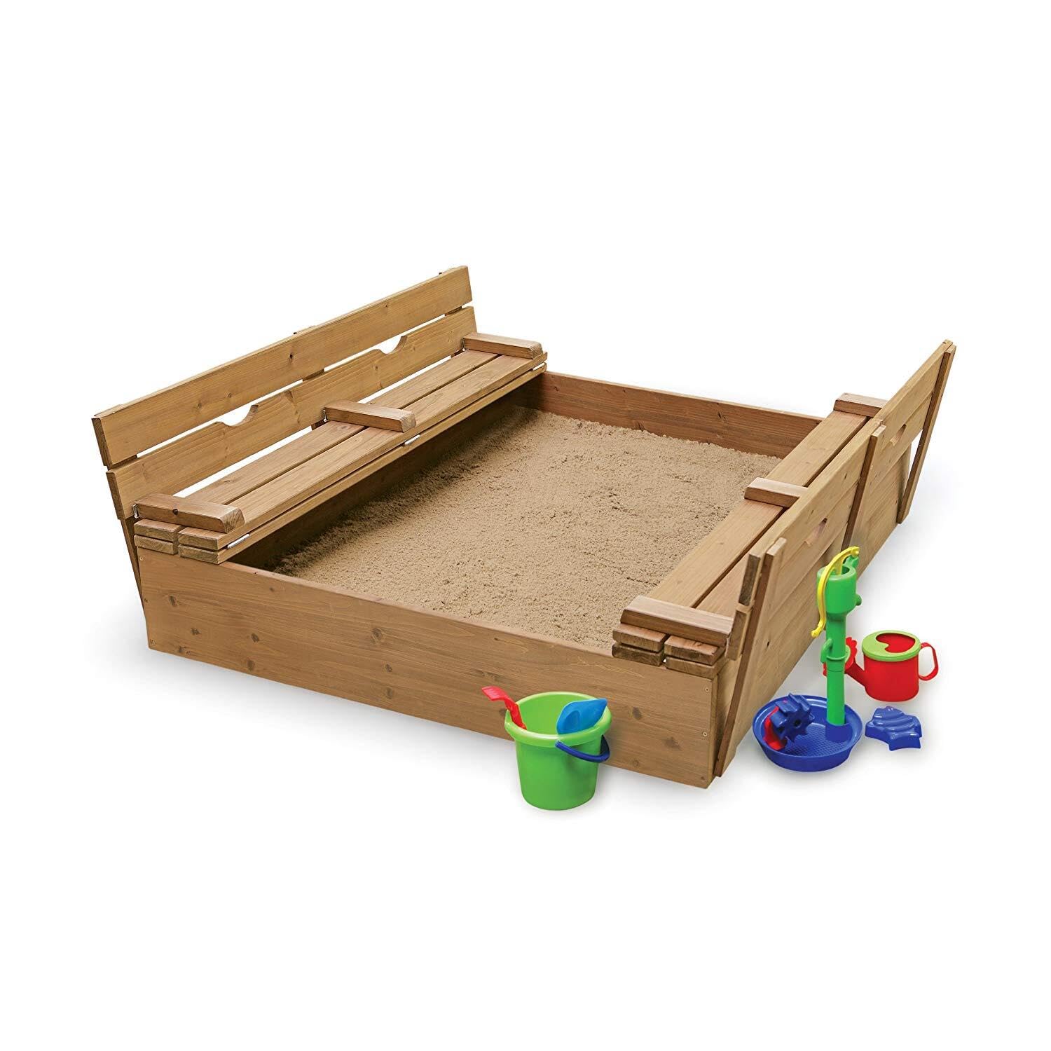 HomeStock Rustic Recluse Covered Convertible Cedar Sandbox with 2 Bench Seats - 46.5