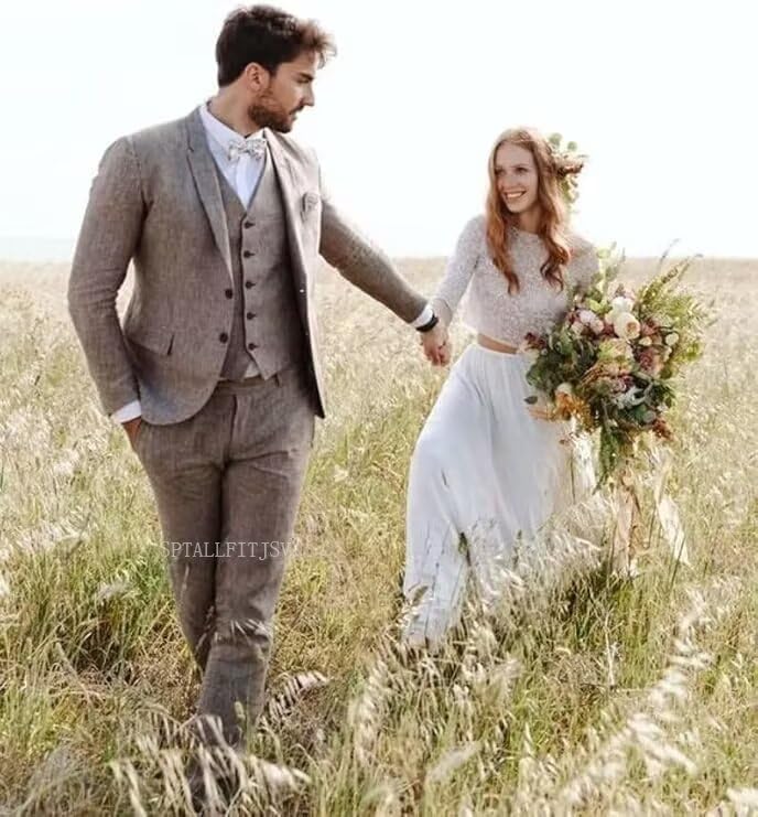 Mens Linen Suits 3 Piece Summer Wedding Suit Men Slim Fit Suits Linen Blazer Vest Pants Set Lightweight2