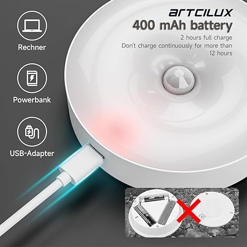 Miniatura 2 de Luz de disco LED con sensor de movimiento, luces de armario, recargable por USB, debajo del gabinete, iluminación nocturna con imán adhesivo para