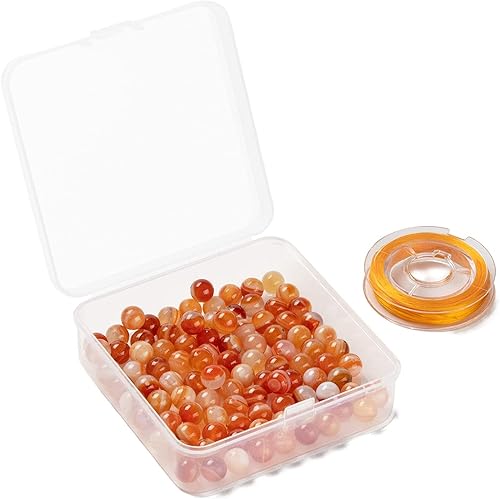 Miniatura 63 de BEEFLYING 100 cuentas de piedra de turmalina negra natural de 0.315 pulgadas (0.315 in), piedras preciosas redondas sueltas con hilo de cristal