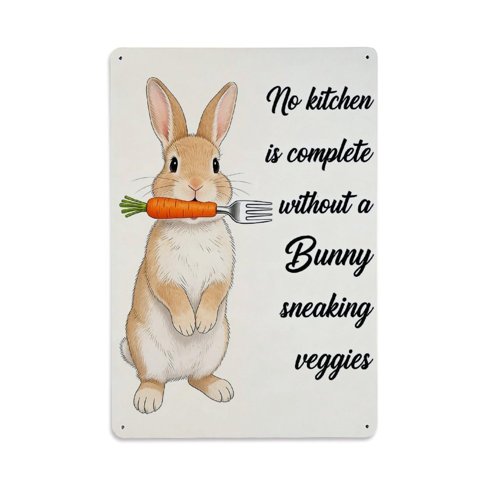 Bunny Carrot Fork Kitchen Veggie Retro Metal Tin Sign, Vintage Decor Art Poster for Bar, Home, Man Cave, Kitchen, Laundry Room Gift 8x12Inch