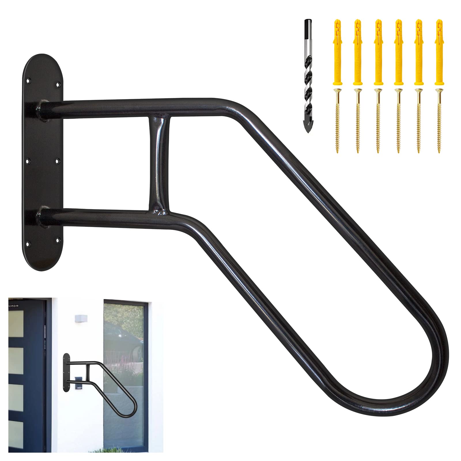 Flibaluly Wall Mount Handrails for Outdoor Steps,Handrail for 1-3 Step Stairs with Glossy Black Finished Surface, Suitable for Garden Wall, Garage, Porch, Patio Steps Entrance