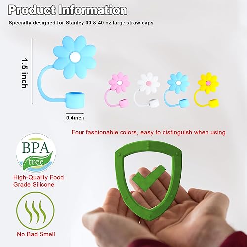 Miniatura 3 de Tapas de popote para copa Stanley, 4 piezas de sorbetes de silicona compatibles con vasos Stanley de 30 y 40 onzas, tapas de punta de popote de