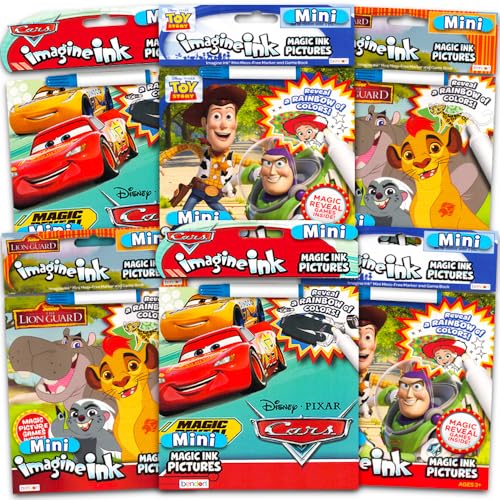 ディズニー マジックインク塗り絵セット - イマジンインクブック6冊セット 男の子 子供 幼児 車 トイストーリー ライオンガード インビジブルインクペン付き