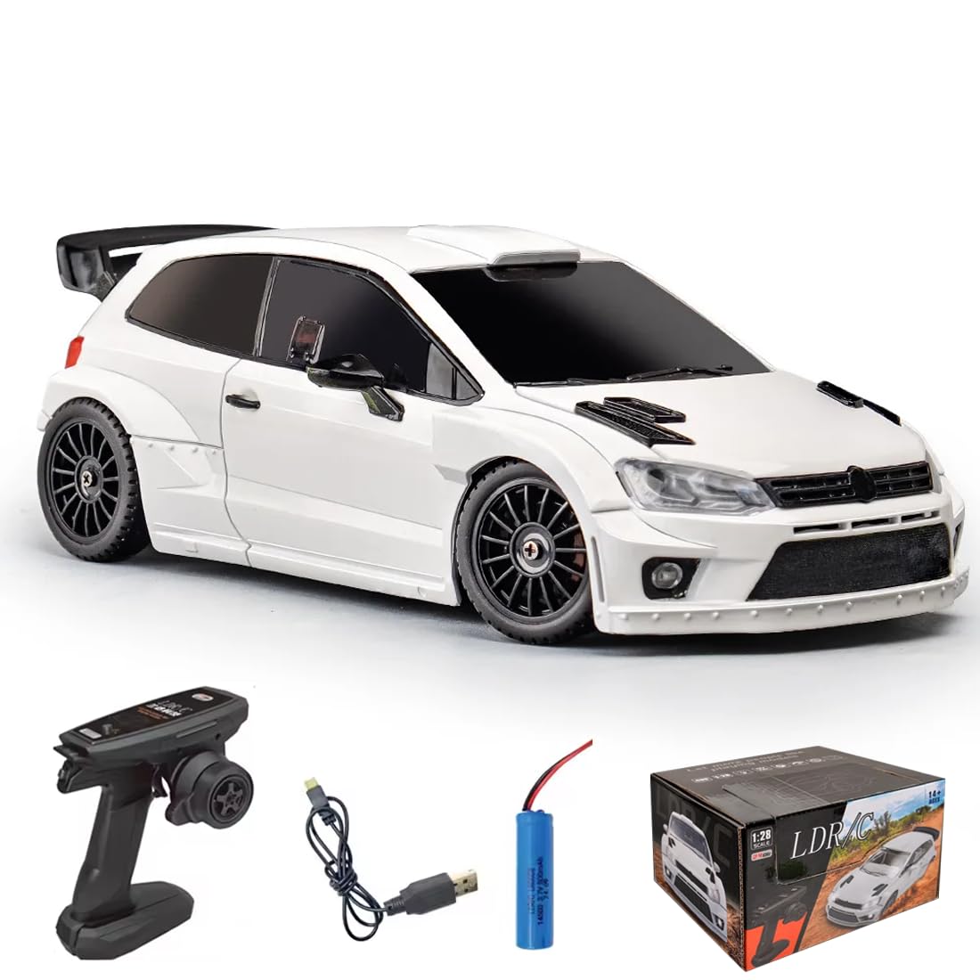 TENIREALX Mini RC Drift Car, 1/28 Scale 4WD 2.4GHz Full Proportional Remote Control Racing Car with LED Lights10KM/H Speed Hobby Gift for Adults Beginner (LD2801)