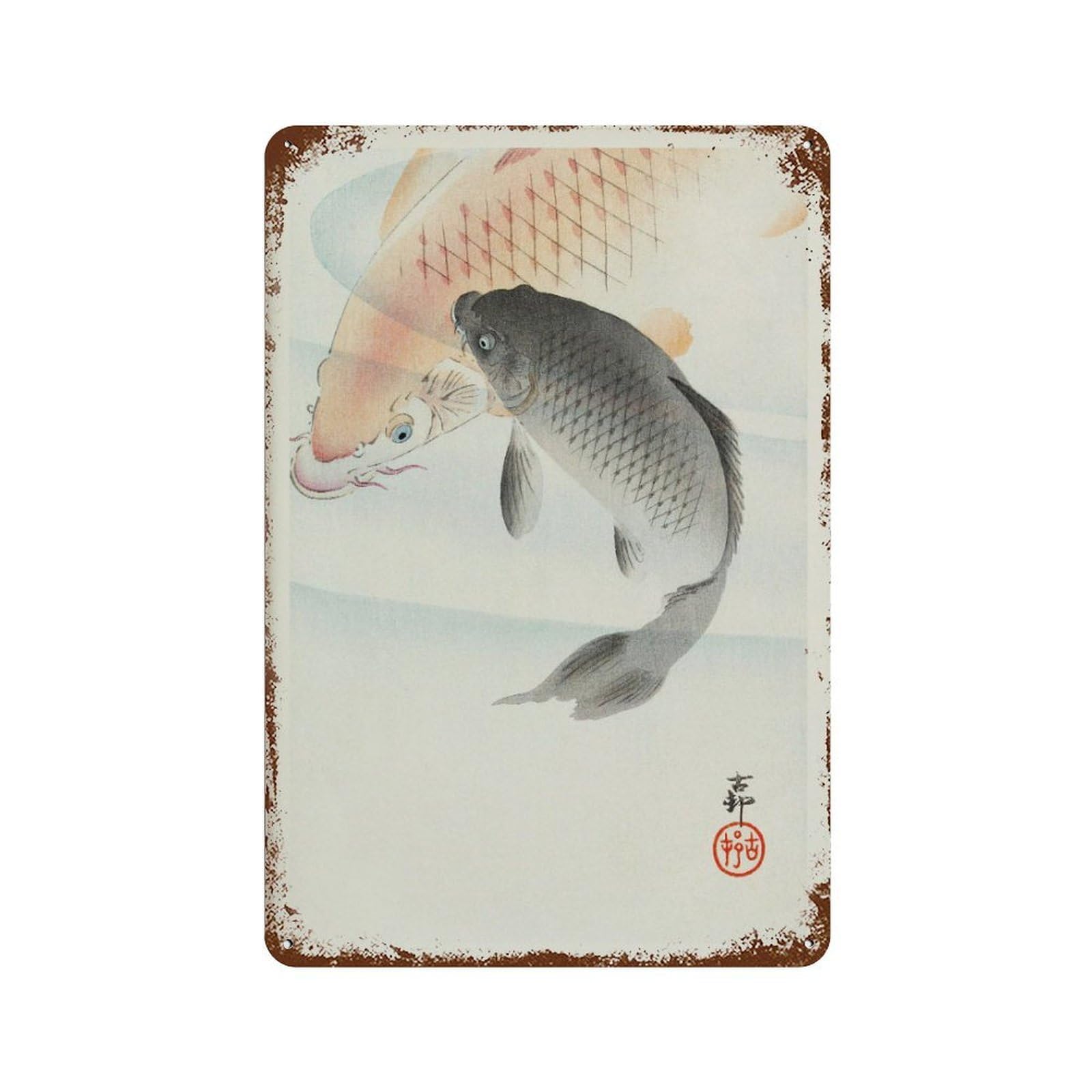 xiaoxiaoshen Ohara Koson Carp Japanese Vintage Wall Decor Art Metal Tin Poster Modern Home Decor Art Home Bar Shop Decorations Vintage Sign 30x20cm