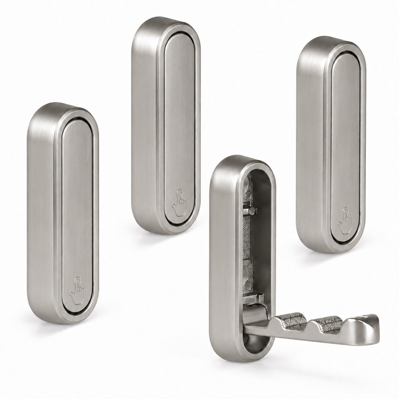 KASURE 4 Pack Foldable Hidden Wall Hooks Zinc Alloy Flip Down Coat Towel Hooks,Heavy Duty Wall Mount Storage Hooks for Bathroom Kitchen Bedroom Hallway (Silver)