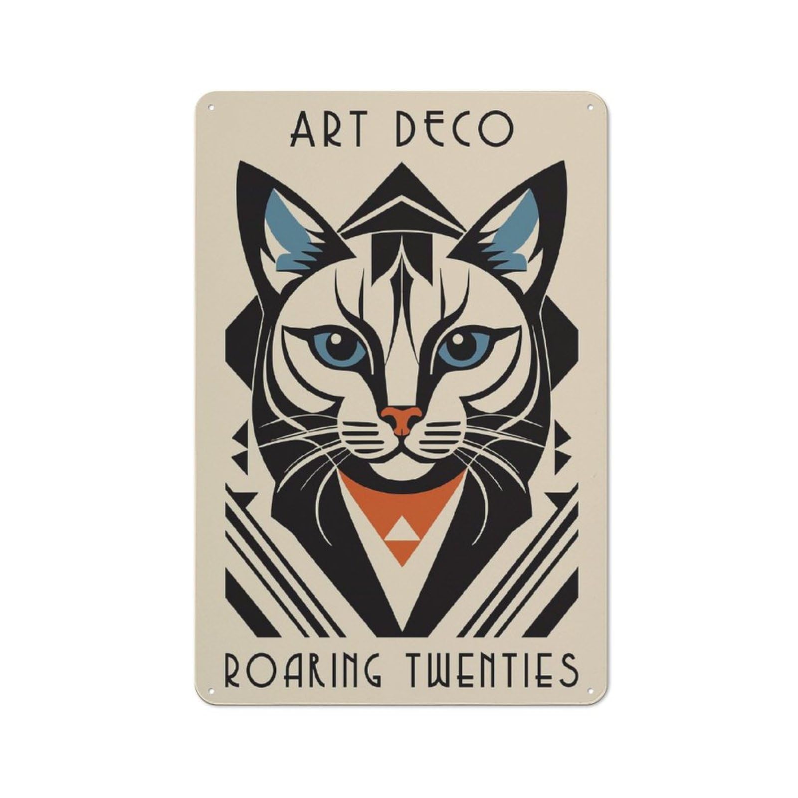 Junmoney Style Tin Wall Plaque 30X20cm With Art Deco Cat Roaring Twenties For Studio Or Craft Room, Suited To Studio Decor Lovers