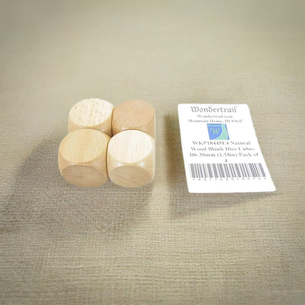 Natural Wood Blank Dice Cubes D6 30mm (1.18in) Pack of 4 Wondertrail