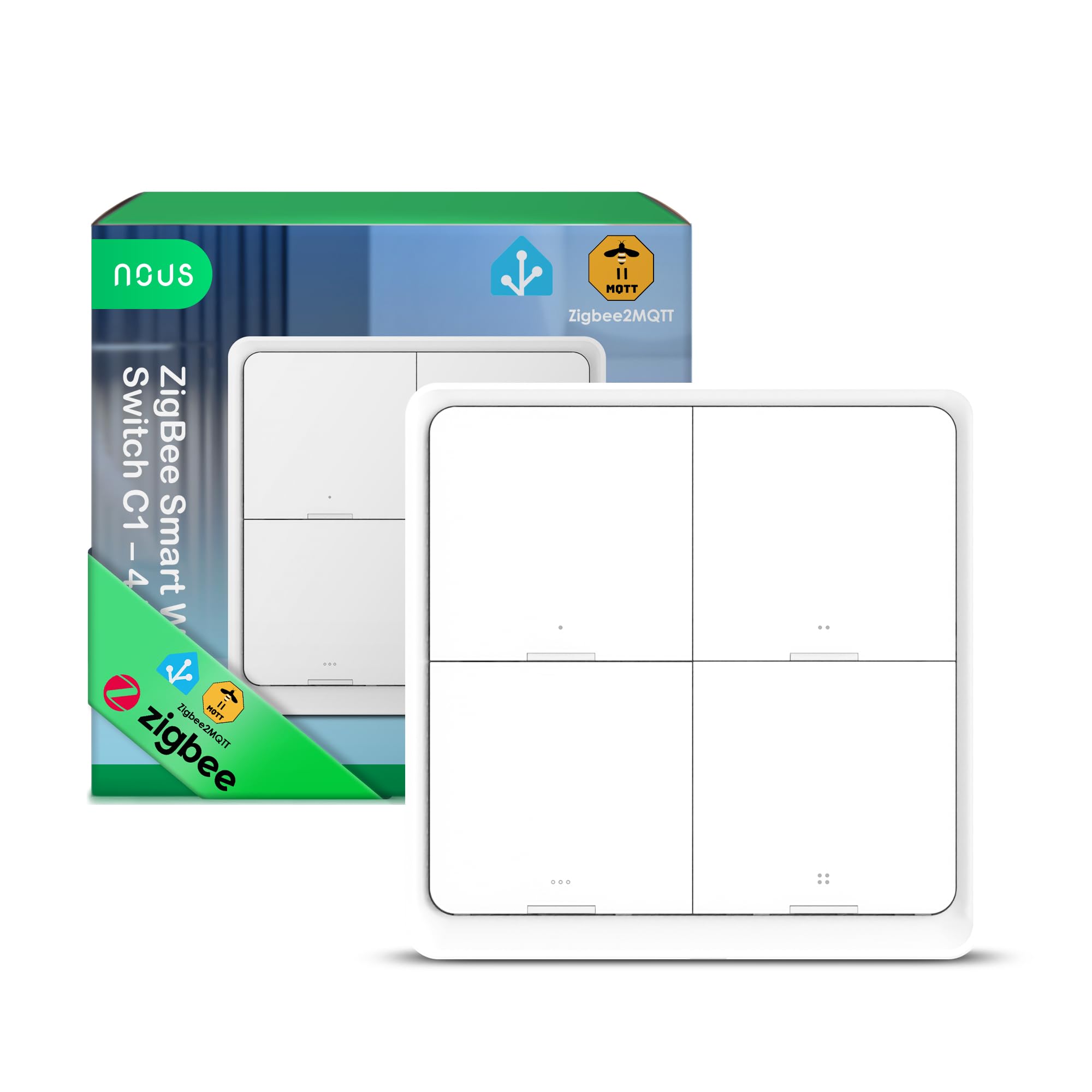 NOUS C1 Przełącznik ZigBee Bezprzewodowy 4 Przyciski, Smart Button Inteligentny Dom, Sterowanie Scenami do 12 Akcji, Na Baterię, Kompatybilny z Alexa i Google Home, Wymagana Bramka ZigBee