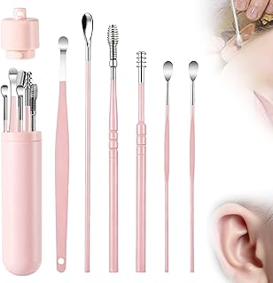 6 Set Ear Wax Removal Tool Set with Storage Tube, Professional Earwax Cleaner Kit, Stainless Steel Spring Ear Pick Tools,Stainless Steel Earwax Removal Toolkit (Pink-Storage Tube)