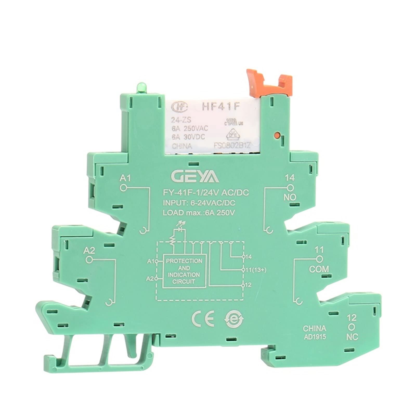Cienki moduł przekaźnikowy na szynie din HF-41F, wbudowany zasilacz do montażu na płytce drukowanej z uchwytem 12 V, 24 V, 48 V, 110 V 230 V, wtyczka 6,2 mm (niebieski 12 VACDC)
