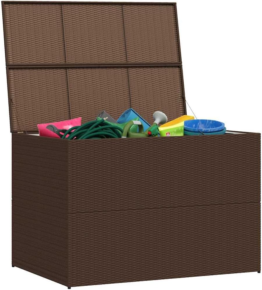 Outdoor Storage Box Brown PE Rattan, Powder-Coated Steel Large,Large Brown Outdoor Storage Box for Garden & Terrace with PE Rattan Material Storage Boxes