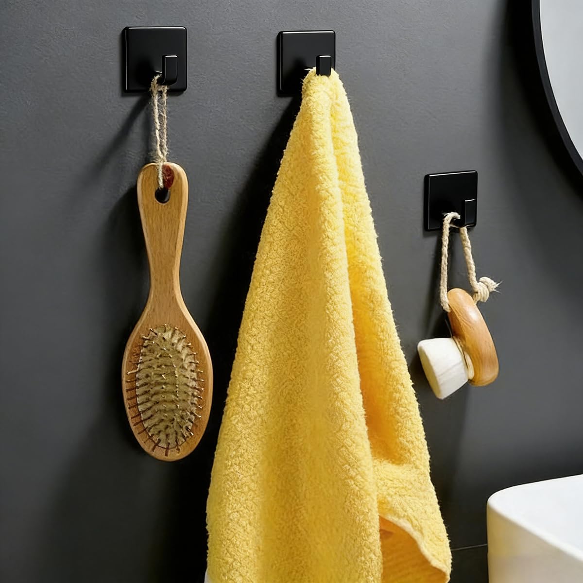 Gancho Cuadrado para Toallas Resistente y Estable Gancho de Puerta Autoadhesivo de Acero inoxidable 304 Ganchos de Pared Impermeables para Accesorios de Cocina y Baño (Negro, 4 unit)