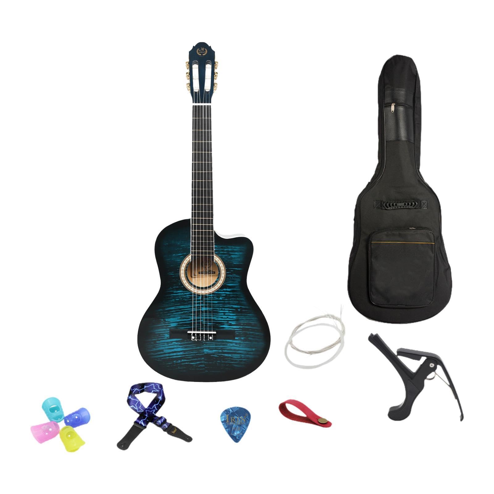 Tachiuwa Spruce Top Acoustic Guitar, Folk Guitar for Travel Beginner, Blue