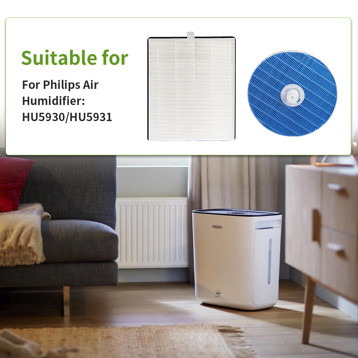 WuYan Zapasowy filtr nawilżacza powietrza + filtr bawełniany kompatybilny z Philips HU5930 HU5931, kod artykułu do FY1114/FY5156