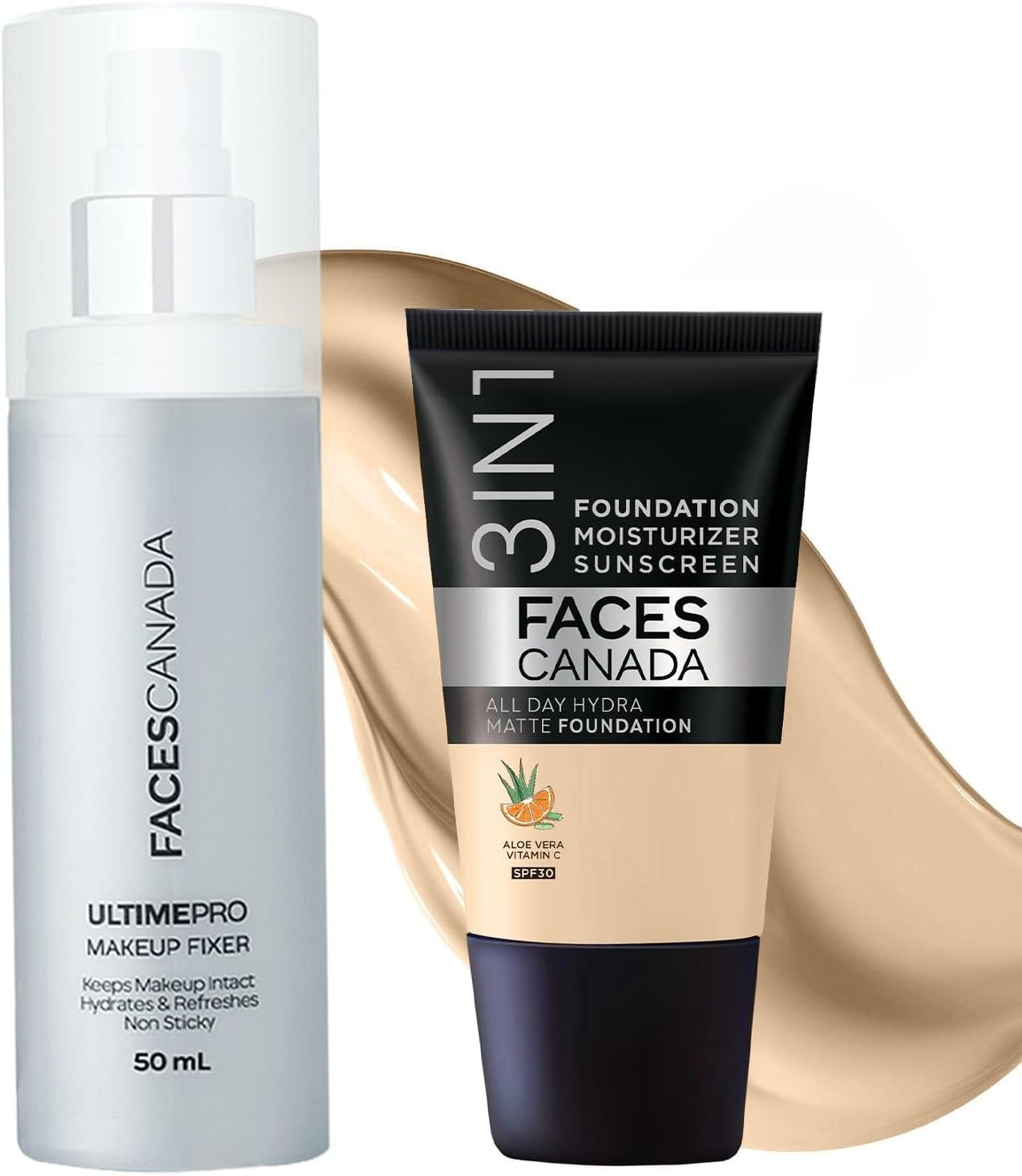 Waterproof Fix & Finish Kit | Makeup Fixer (50ml) + Absolute Ivory All Day Hydra Matte Mini Foundation (18ml) | Makeup Kit For Women (Combo Pack of 2)