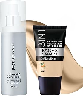 FACESCANADA Waterproof Fix & Finish Kit | Makeup Fixer (50ml) + Absolute Ivory All Day Hydra Matte Mini Foundation (18ml) | Makeup Kit For Women (Combo Pack of 2)